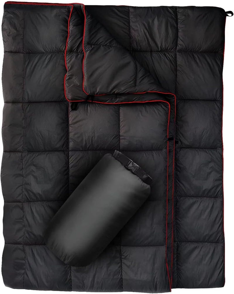GLORSIGN Outdoor Puffy Camping Blanket, Lightweight Down Alternative Puffy Printed Camping Large Ultra Warm Hammock Top Quilt Waterproof Blanket for Traveling Picnic Beach Party Cold Weather (Black) - Image 1